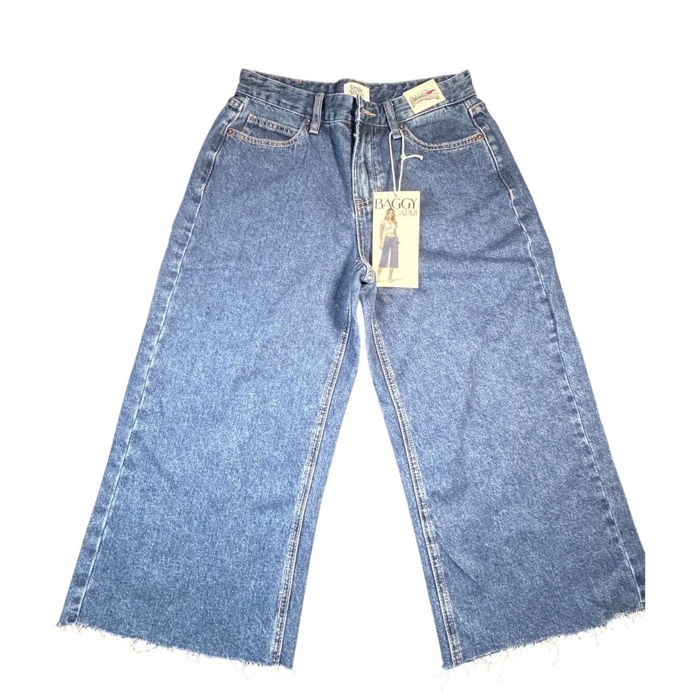 Simple‎ Society Baggy Capri Jeans Womens 5/27 Wide Leg Raw Hem Denim Cropped K1